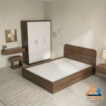 Combo Nội Thất Phòng Ngủ Màu Gỗ Óc Chó Phối Trắng - Gỗ MDF Hiện Đại